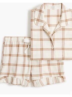EUC J Crew ruffle two piece flannel pajama set